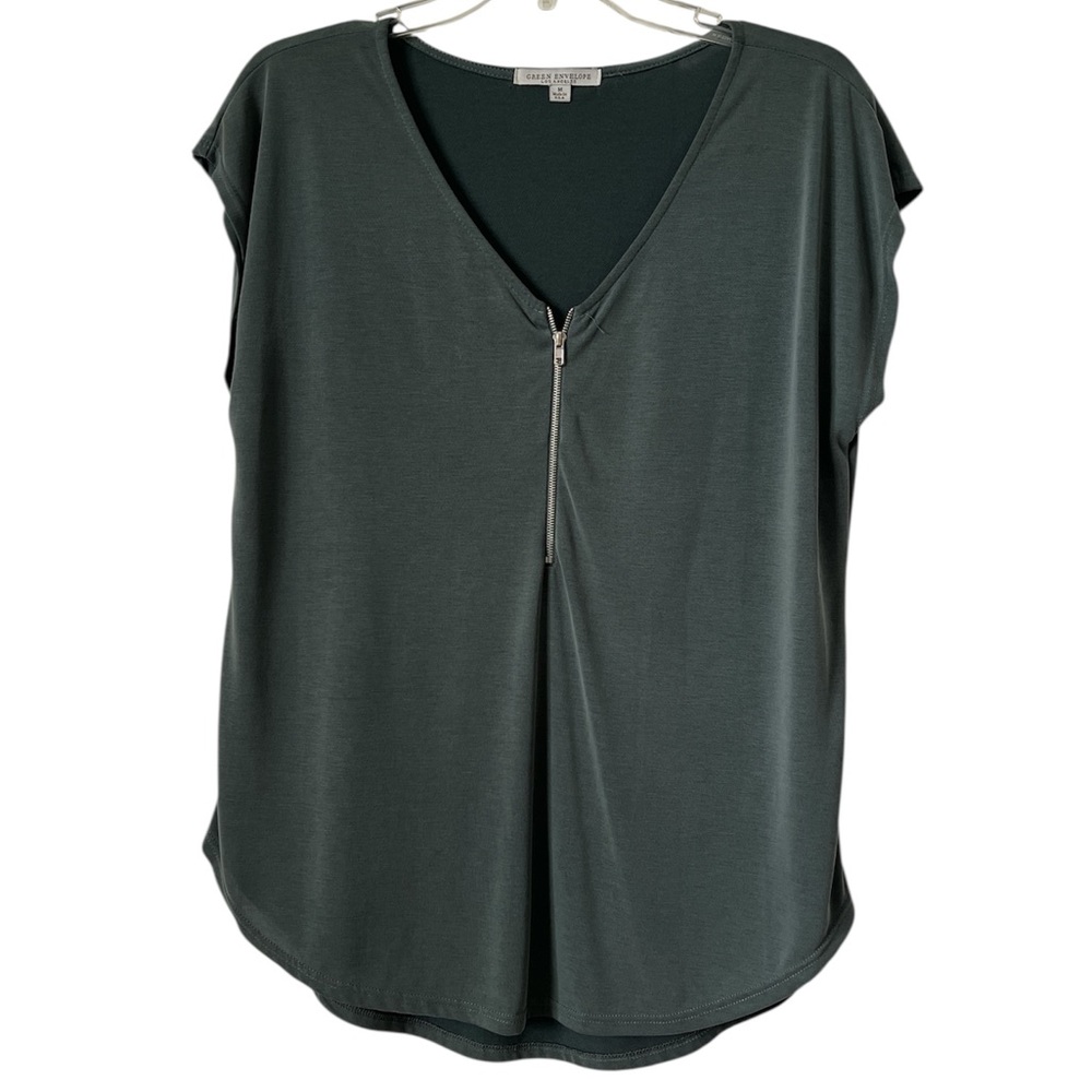 Olive Green Flutter Sleeve Blouse Relaxed Buttoned